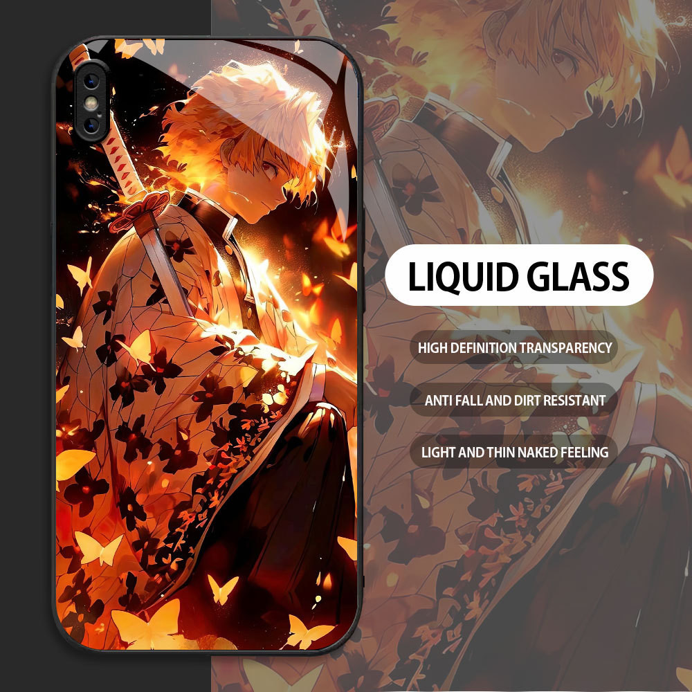 For Apple iPhone X XR XS MAX Casing Skin Handphone Agatsuma Zenitsu Demon Slayer Glass kesing Phone 