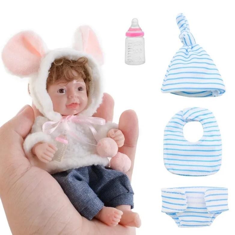 6 inch mini baby reborn silicone boy doll realistic full silicon body rooted hair (boy-curly hair+bi