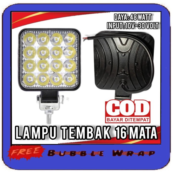 LAMPU TEMBAK SOROT LED 16 MATA KOTAK 12 - 24 V MOBIL TRUK BUS