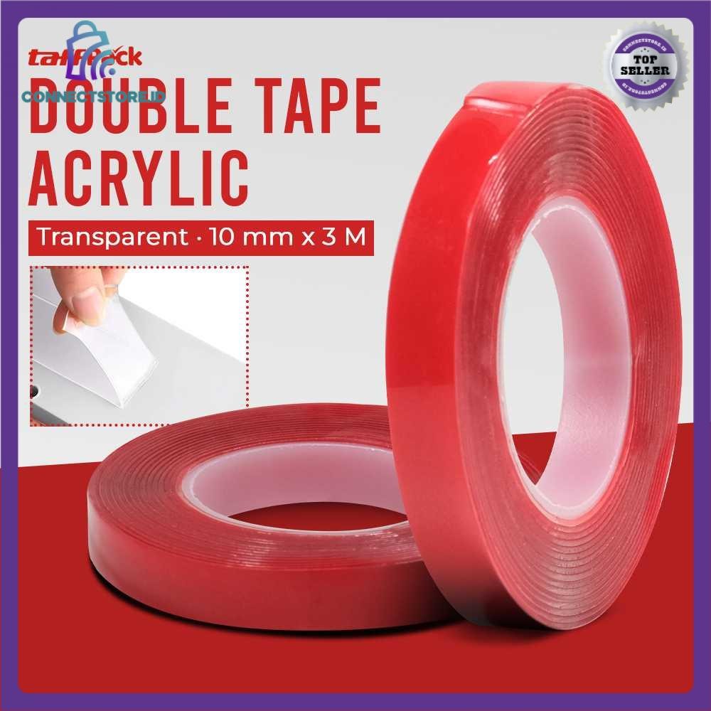 

Perekat Double Tape Acrylic Adhesive Transparent Sticker-Merah-10Mmx3M
