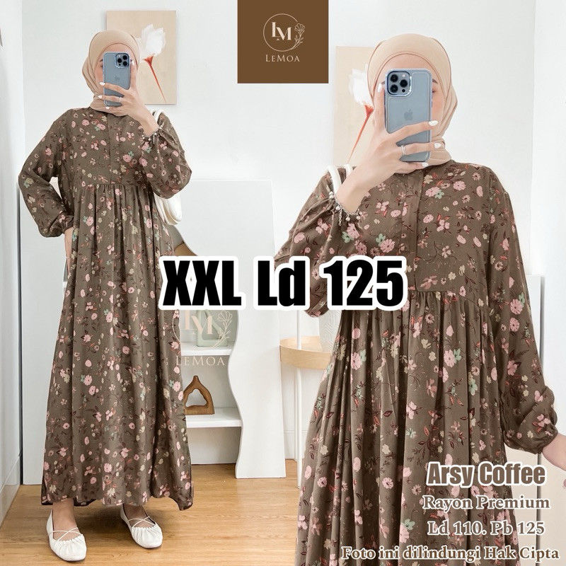 Produk Terbaru Xxl Ld 125 Arsy Midi Series By Lemoa Dress Jumbo Rayon Premium Motif Gamis Muslim