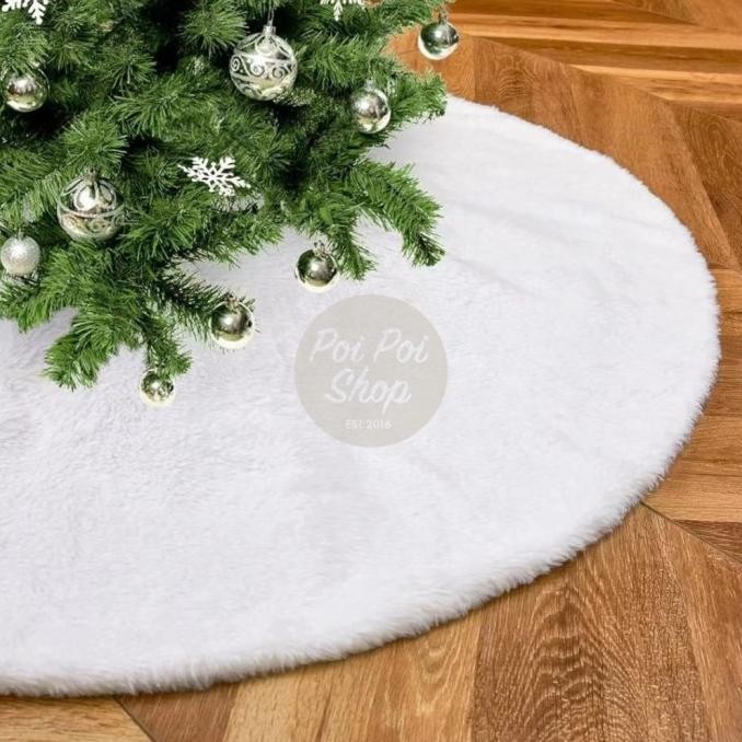 Karpet Pohon Natal Premium 120cm Bahan Bulu Glitter Tatakan Christmas Tree Skirt Pohon Grosir Orname