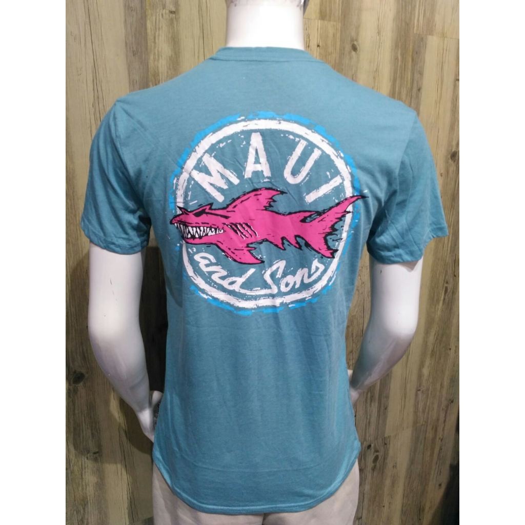 Kaos Grafis Biru Hijau Maui and Sons SHARK Overruns |72MIfenX|