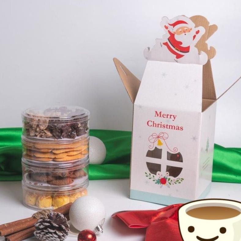 

READY Kotak KARDUS DUS HAMPERS BOX NATAL MERRY CHRISTMAS LUCU TOPLES KUE KERING BULAT 3 TOPLES BULAT 250 GRAM TENTENG JINJING