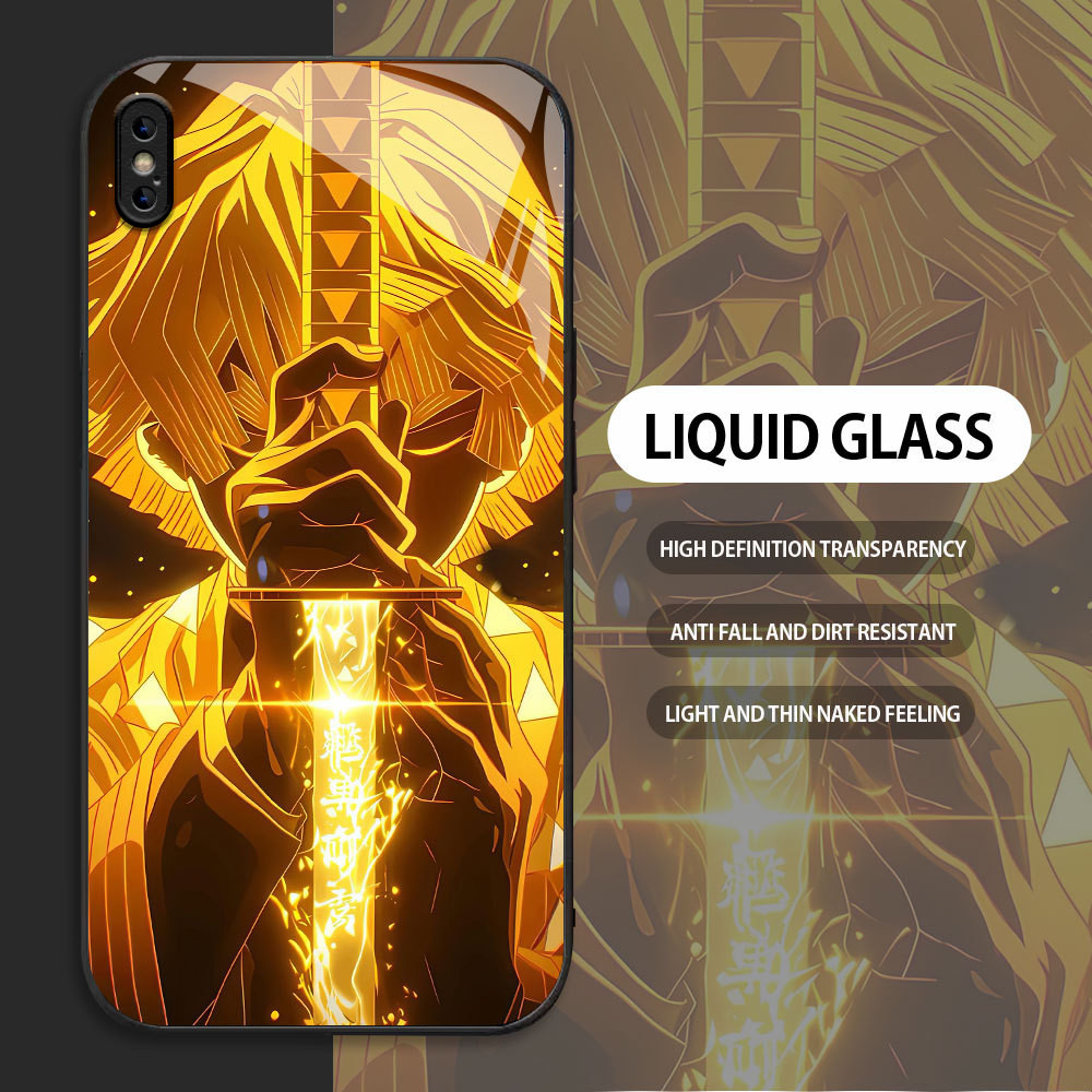 For Apple iPhone X XR XS MAX Casing Skin Handphone  Demon Slayer Agatsuma Zenitsu Glass kesing Phone