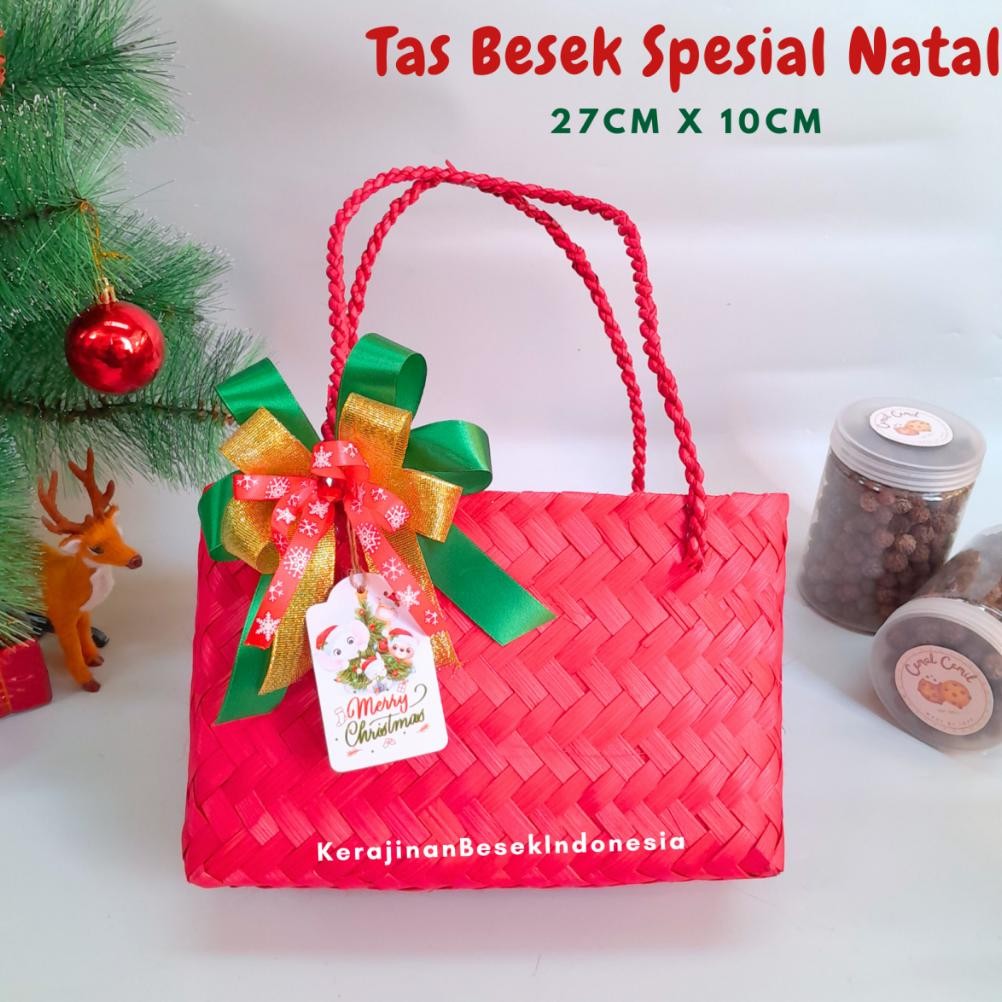 

12.12 Big Promo Goodie Bag Spesial Natal 2024 Free Hang Tag Tas Besek 27Cm X 9Cm Warna Pita Hampers Christmas Parsel Toples Kue Asli