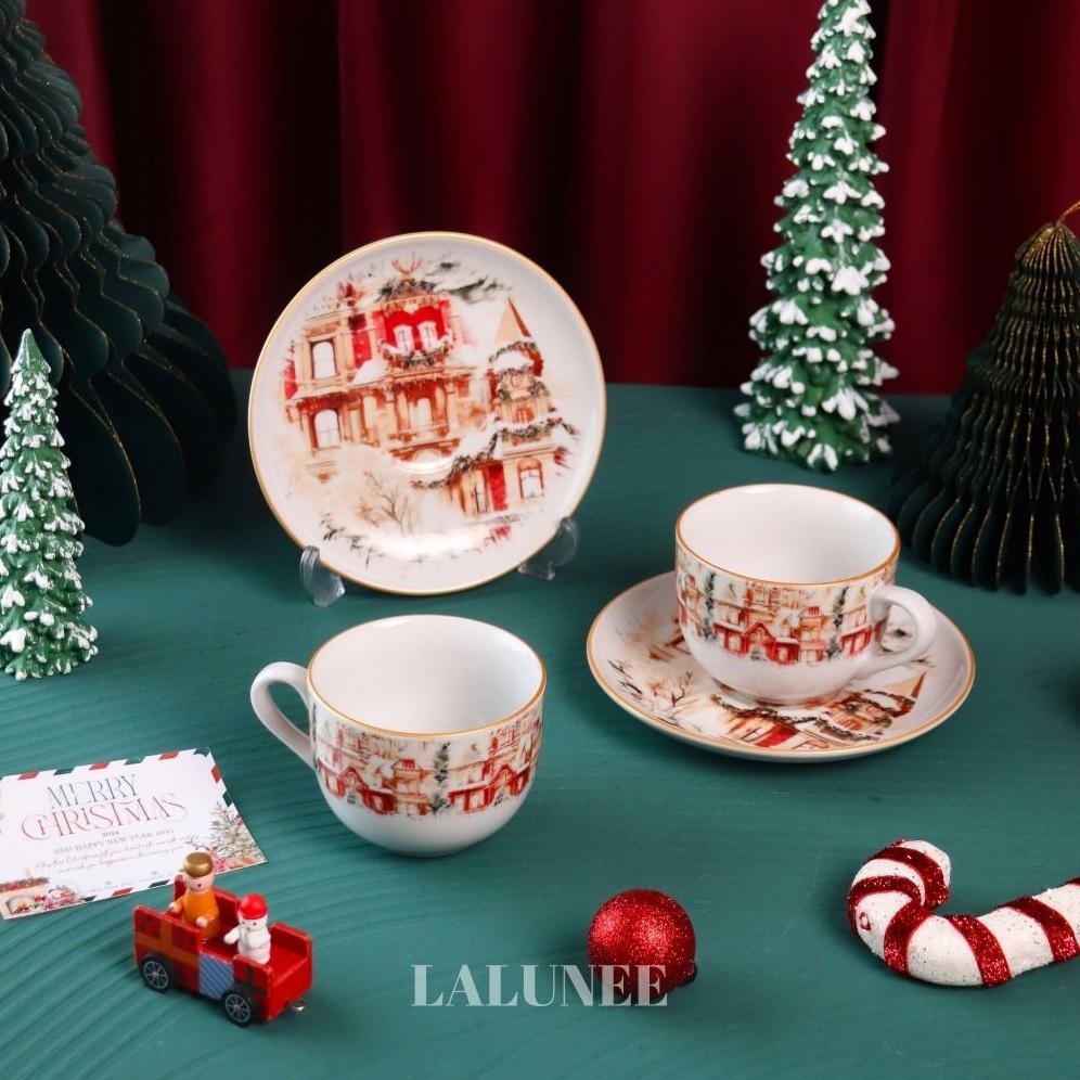 Flash Sale Parsel Tas Anyaman Natal Unik - Hampers Natal Isi Cangkir Set - Set Cangkir Piring Natal 