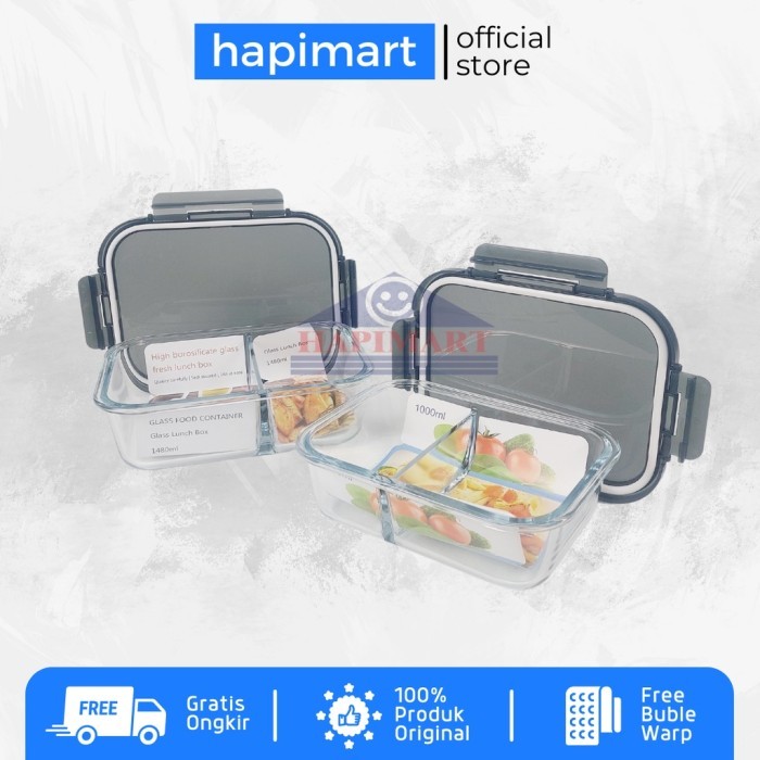 SPECIAL Glasslock Wadah Tempat Makanan Persegi 2 Sekat Hitam Satuan Storage