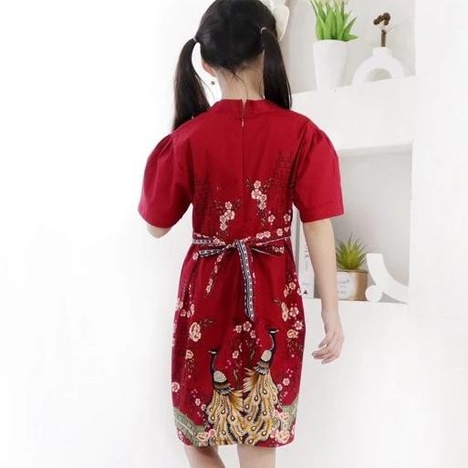 Dress Cheongsam Anak Perempuan Peacock Red Maroon Imlek CNY TGF HM