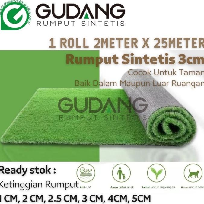 Rumput sintetis 3CM rumput palsu, 1ROLL 2 Meter X 25 Meter