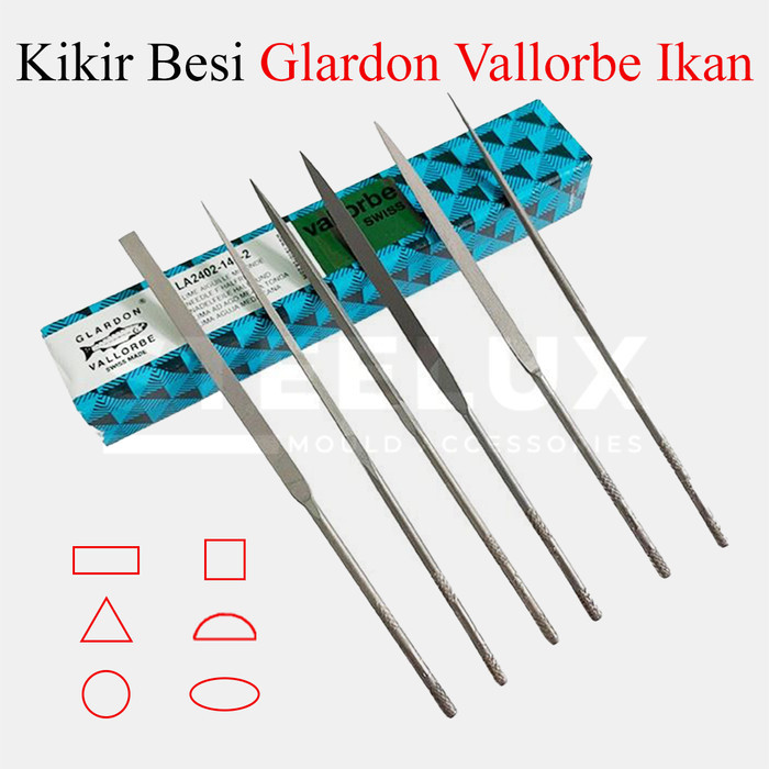 Kikir Besi Glardon Vallorbe Cap Ikan Satuan No.1/2/3/4/6 x 140/180/200 mm Bulat Kotak Flat Setengah 