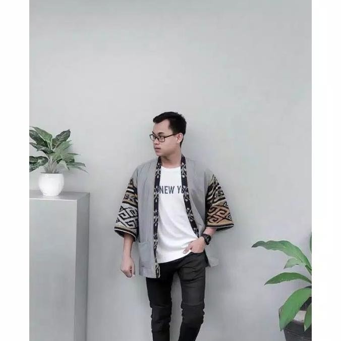 Promo Outer Kimono Tenun-Batik Tenun Pria Abu