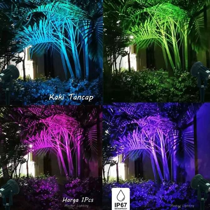 Lampu Taman Sorot Colour Rgb 3W Led Spotlight Waterproof Warna Warni