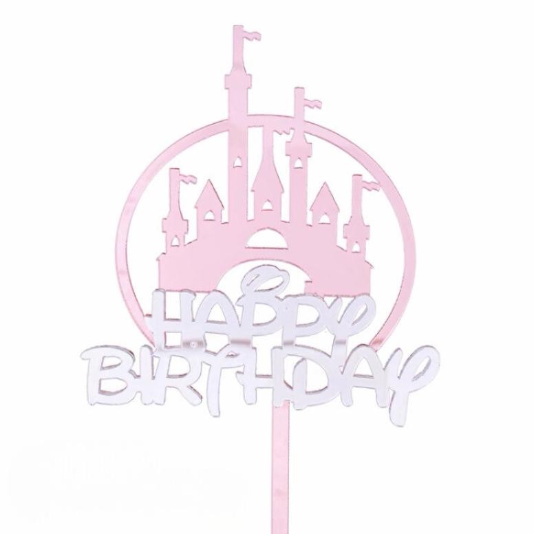 Cake Topper Happy Birthday Acrylic Castle / Hiasan Kue Ulang Tahun Akrilik