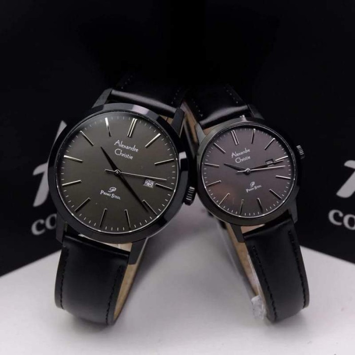 ALEXANDRE CHRISTIE AC1007 AC 1007 BLACK COUPLE JAM TANGAN KULIT ORI