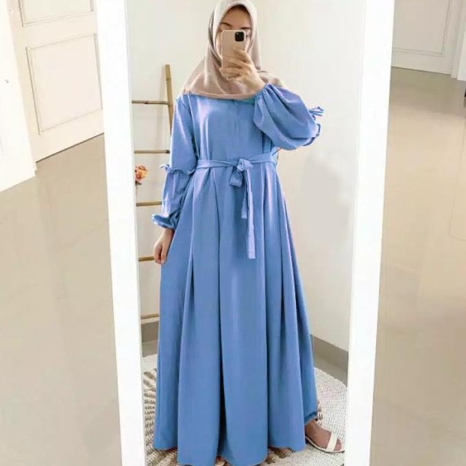 BAJU LEBARAN GAMIS WANITA WARNA BIRU MUDA MODERN KEKINIAN MODERN L XL
