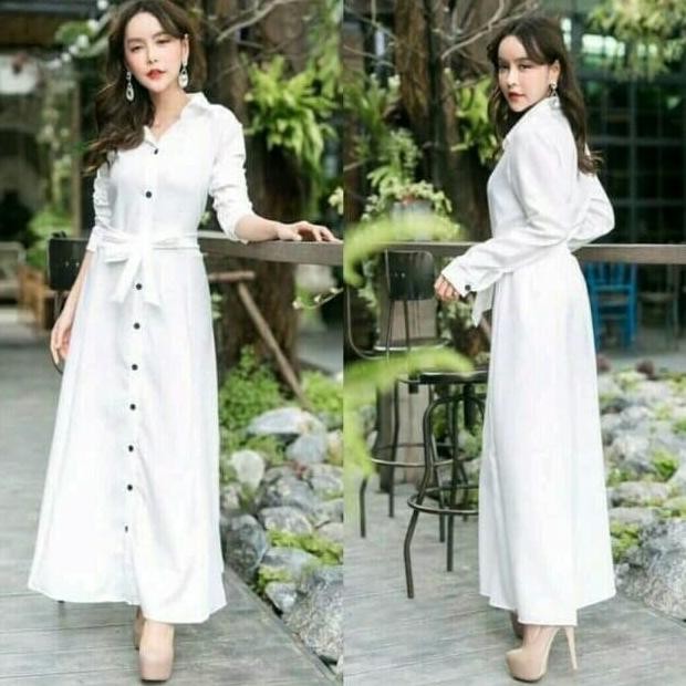 MAXI LONG DRESS BIG SIZE XL PUTIH GAMIS SERRA