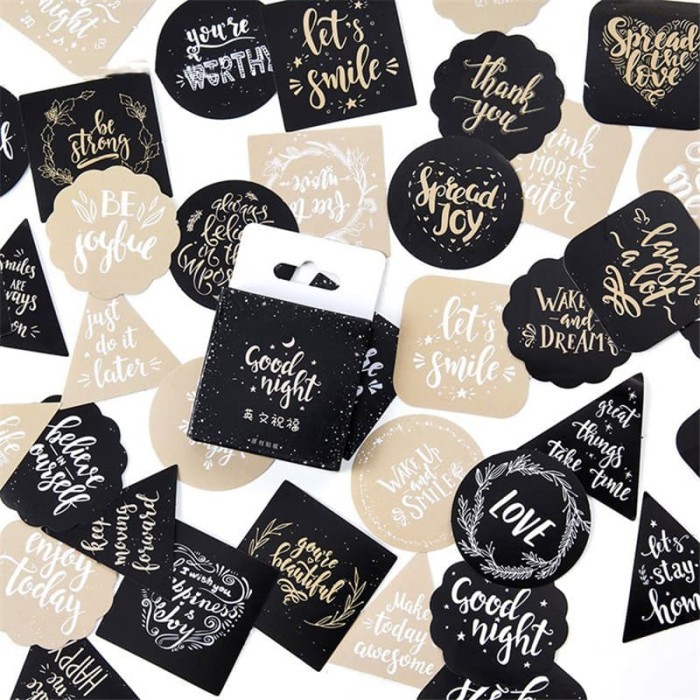 

SZ374 Label Stikers - Gold and Black English Greetings (45pcs) STOK TERBATAS