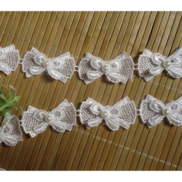 

VP808 Fabric Embroidered Lace - White Pearl Bowknot (5pcs) PROMO