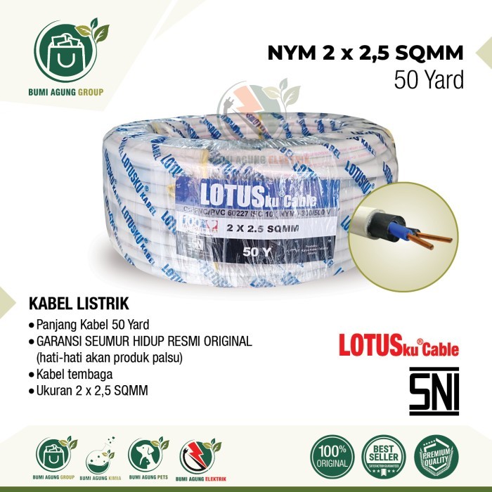 EKSLUSIF Kabel Listrik LOTUSku NYM 2x2.5 50 y yard LOTUS 2x2,5 bukan 50 m meter