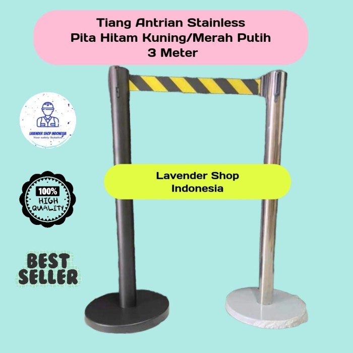 

NEW Tiang Antrian Stainless Pita Hitam Kuning / Pembatas Antrian Stainless