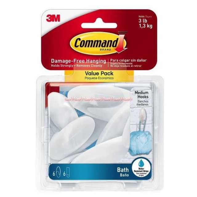 

3M Command Bath Nano Medium Hook Gantungan Untuk Kamar Mandi Isi 6