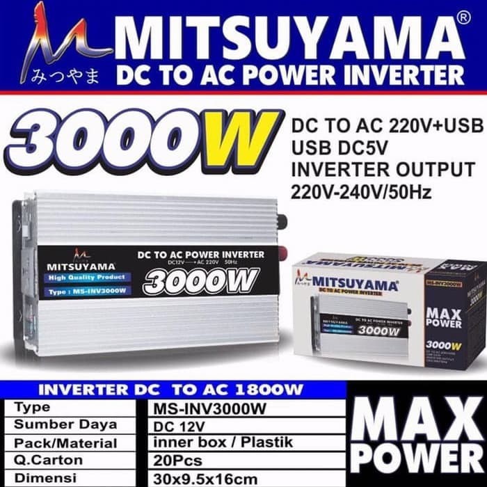 Power Inverter DC TO AC 3000 Watt Mitsuyama MS-INV3000W