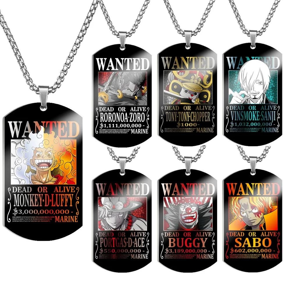 anime one piece metal necklace luffy nika new bounty wanted posters pendant zoro action figure neckl