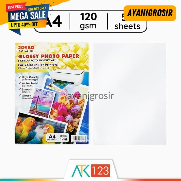 

BIG SALE KERTAS FOTO / GLOSSY PHOTO PAPER A4 120 GSM JOYKO GSP-A4-120 BY AYANI GROSIR !!