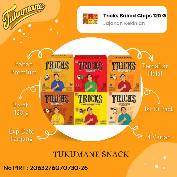 

PRODUK TERBATAS Biskuit Kentang Tricks Kemasan Box Isi 10 +1 Sachet