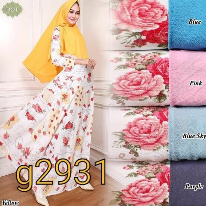 Baru Gamis Syari Misbee Busui Motif Bunga Kecil Putih Hitam Bergo Crepe