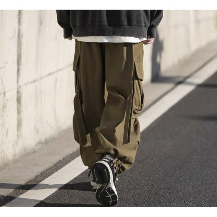 Celana Cargo Pria Celana Cargo Korean Style Pria Oversize Pinggang Karet
