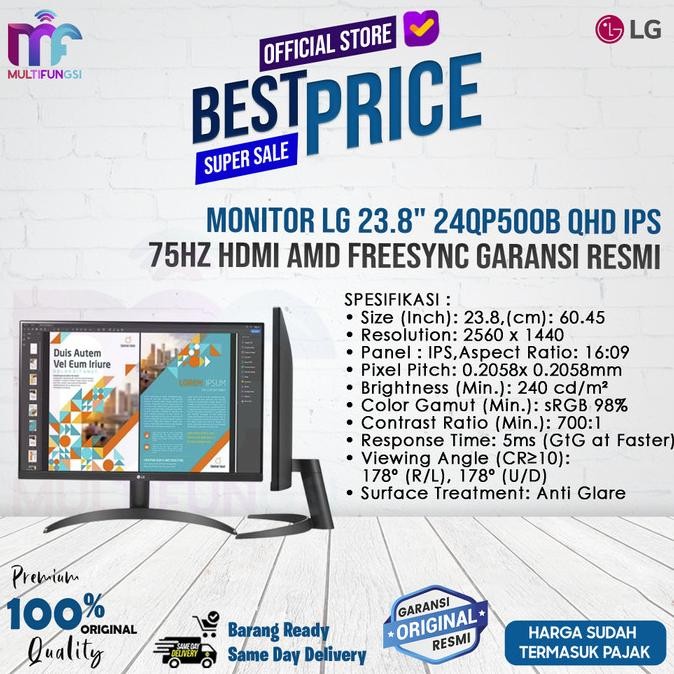 

Monitor LG 24" 24QP500-B QHD IPS 75Hz HDMI AMD FreeSync Garansi Resmi