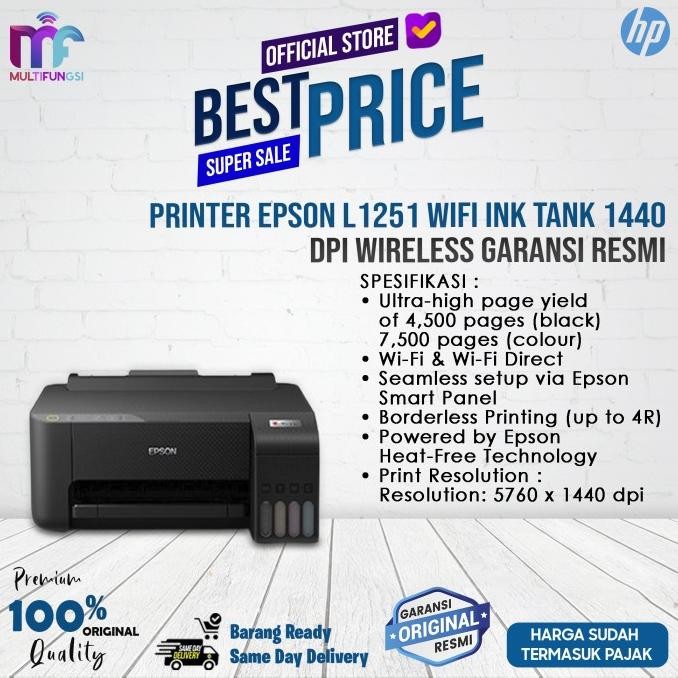 

Printer Epson L1251 WiFi Ink Tank 1440 dpi Wireless Garansi Resmi