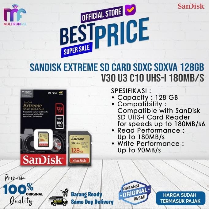 

Sandisk Extreme SD Card SDXC SDXVA 128GB V30 U3 C10 UHS-I 180MB/S