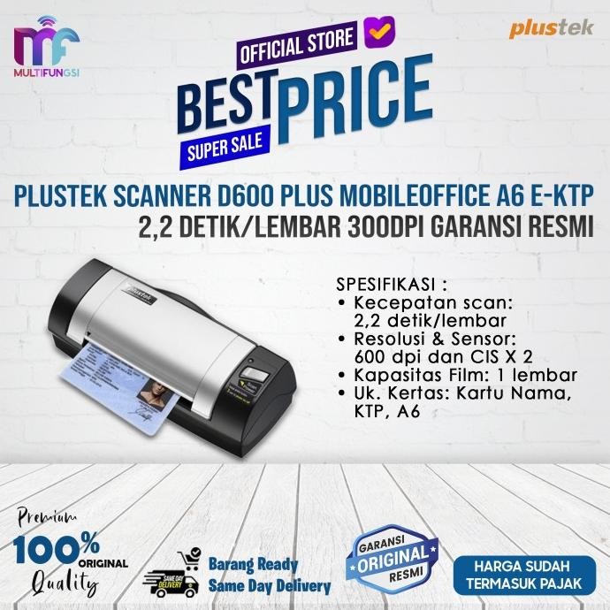 

Plustek Scanner D600 Plus MobileOffice A6 e-KTP 2,2 Detik/Lembar 300dpi Garansi Resmi