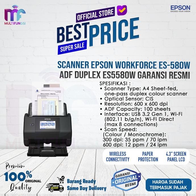 

Scanner Epson WorkForce ES-580W ADF Duplex ES5580W Garansi Resmi