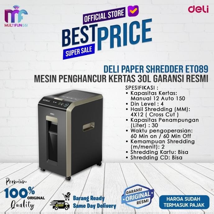 

Deli Paper Shredder ET089 Mesin Penghancur Kertas 30L Garansi Resmi