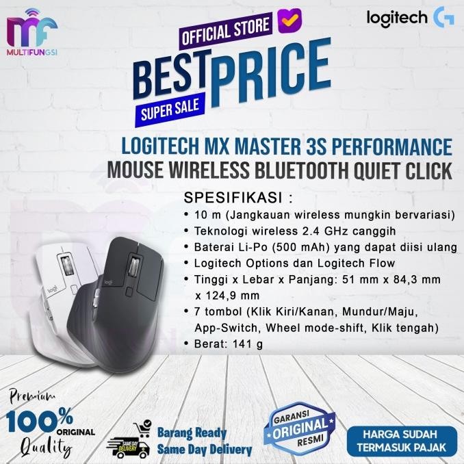 

Logitech MX Master 3S Performance Mouse Wireless Bluetooth Quiet Click