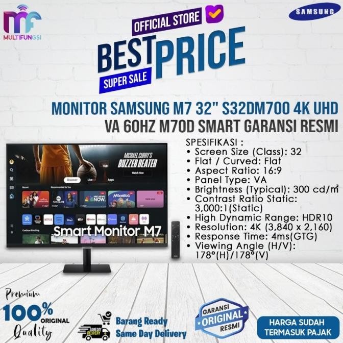 

Monitor Samsung M7 32" S32DM700 4K UHD VA 60Hz M70D Smart