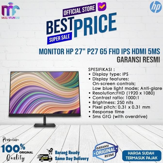 

Monitor HP 27" P27 G5 FHD IPS HDMI 5ms Garansi Resmi