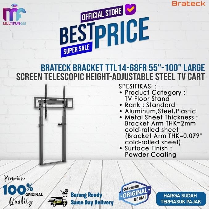 

Brateck Bracket TTL14-68FR 55"-100" Large Screen Telescopic Height-Adjustable Steel TV Cart