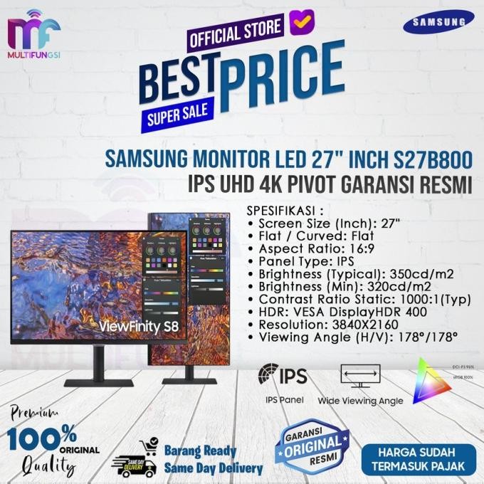 

Samsung Monitor 27 S27B800 IPS UHD 4K Pivot Curved 60Hz Garansi Resmi