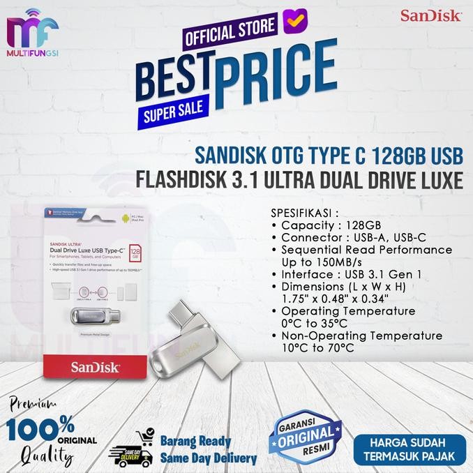 

SanDisk OTG Type C 128GB USB FlashDisk 3.1 Ultra Dual Drive Luxe