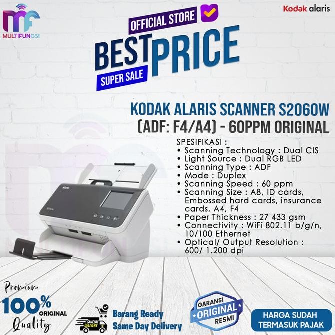 

Kodak Alaris Scanner S2060W (ADF: F4/A4) - 60ppm Garansi Resmi