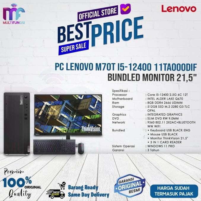 

PC Lenovo M70T i5-12400 11TA000DIF Bundled Monitor 21,5" Garansi Resmi