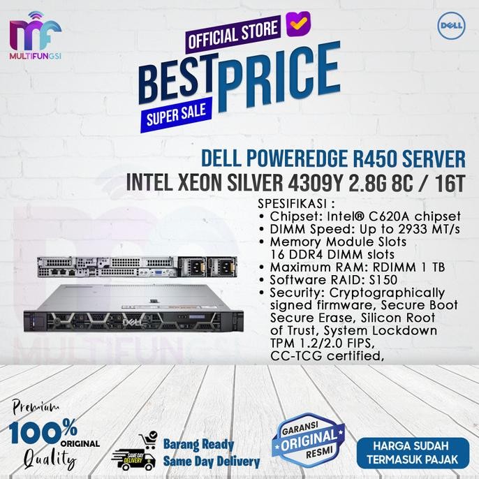 

DELL PowerEdge R450 Server / Intel Xeon Silver 4309Y 2.8G 8C / 16T