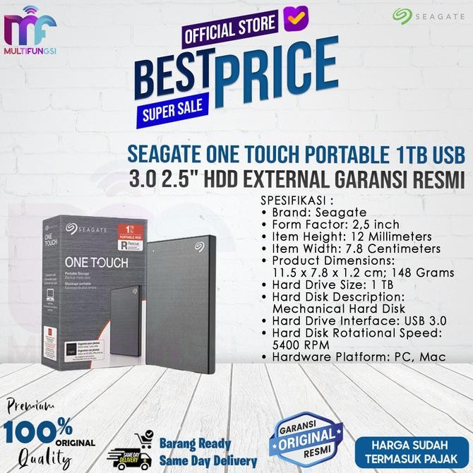 

Seagate One Touch Portable 1TB USB 3.0 2.5" HDD External Garansi Resmi