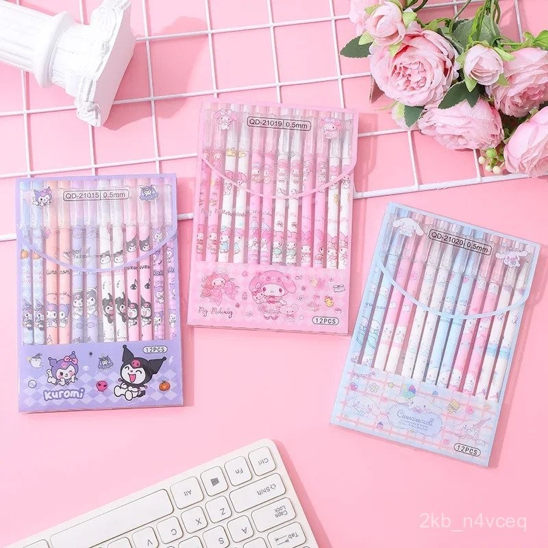 

Sanrio Lovely Family Erasable Straight Neutral Pen Melody Kuromi Hello Kitty Neutral Pen Stationery Set 0.5mm Erasable Blue Pen ELEC