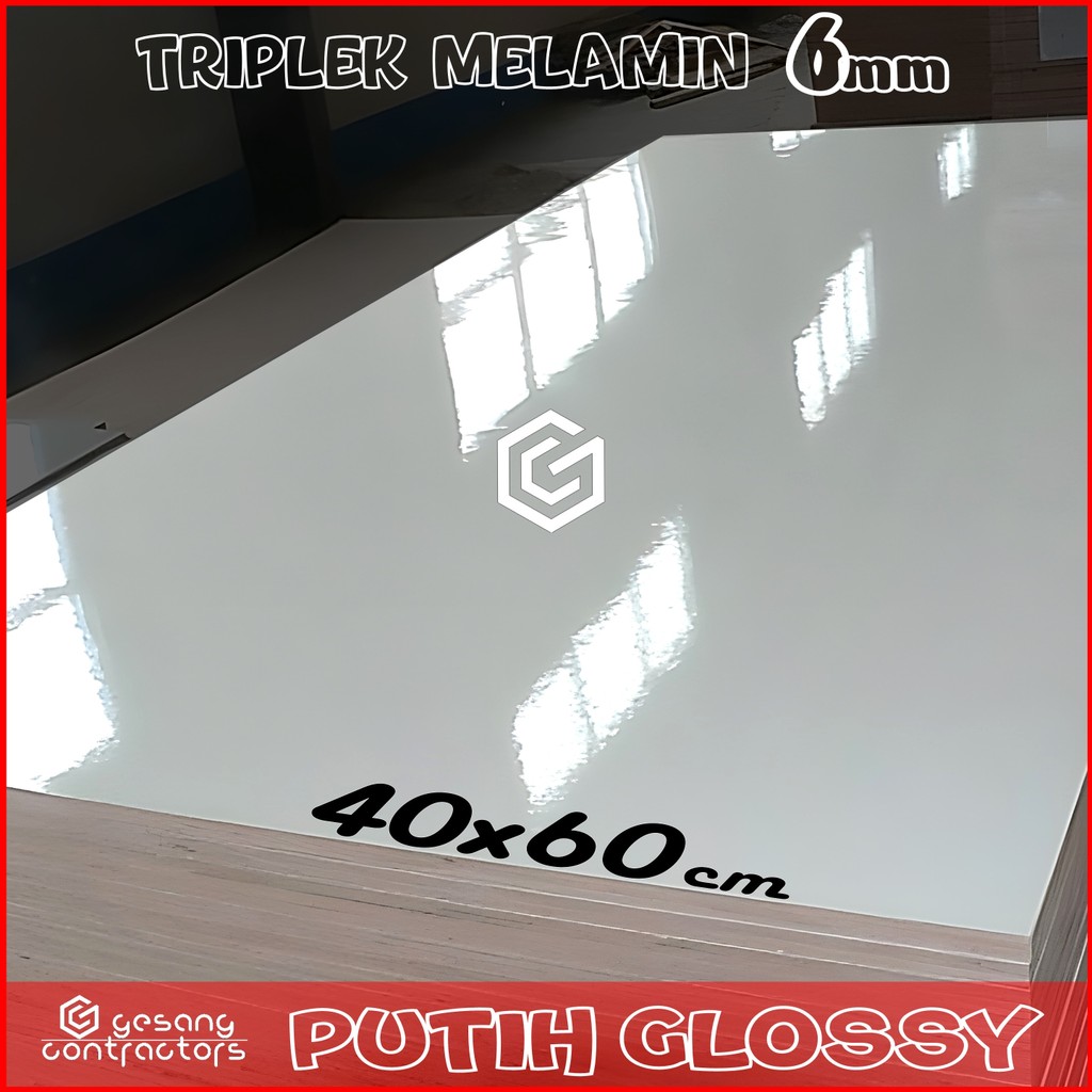 Triplek Melamin Putih 6mm 40x60 cm ( 60x40 cm ) Putih Glossy 1 Muka | 6 mm 40x60 cm